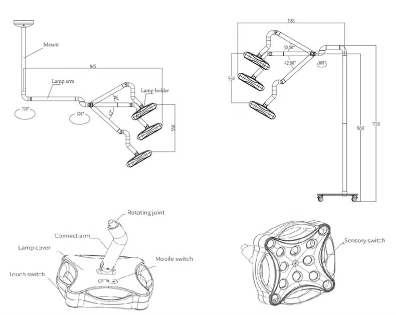 LED Minor floor Surgical Lamp Operation Lamp shadowless lamp