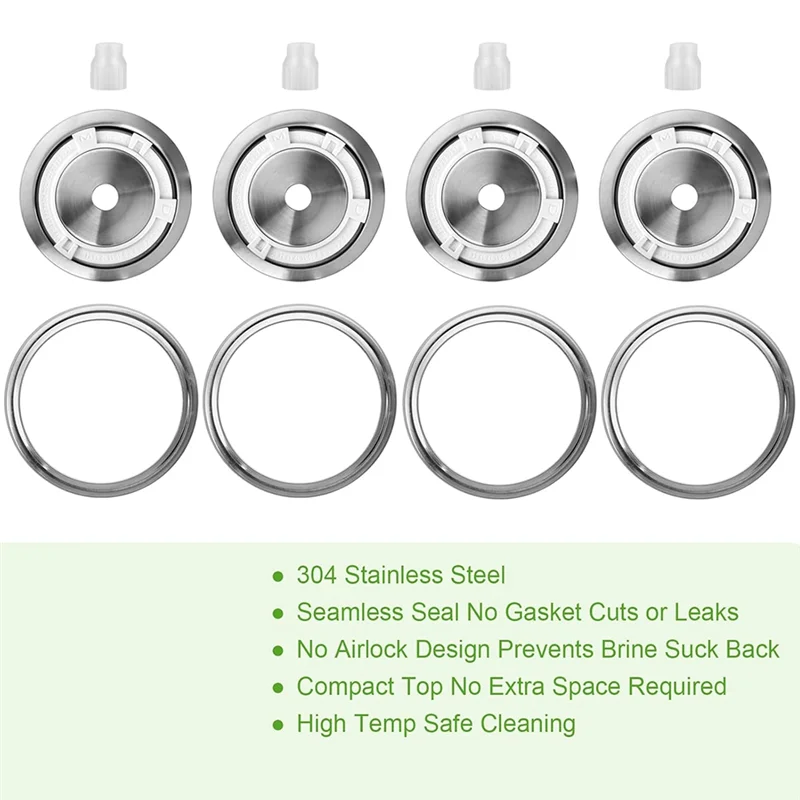 CHCH 4-Pack Stainless Steel Fermentation Lids For Wide Mouth Mason Jars, Starter Kit Includes Date Tracking
