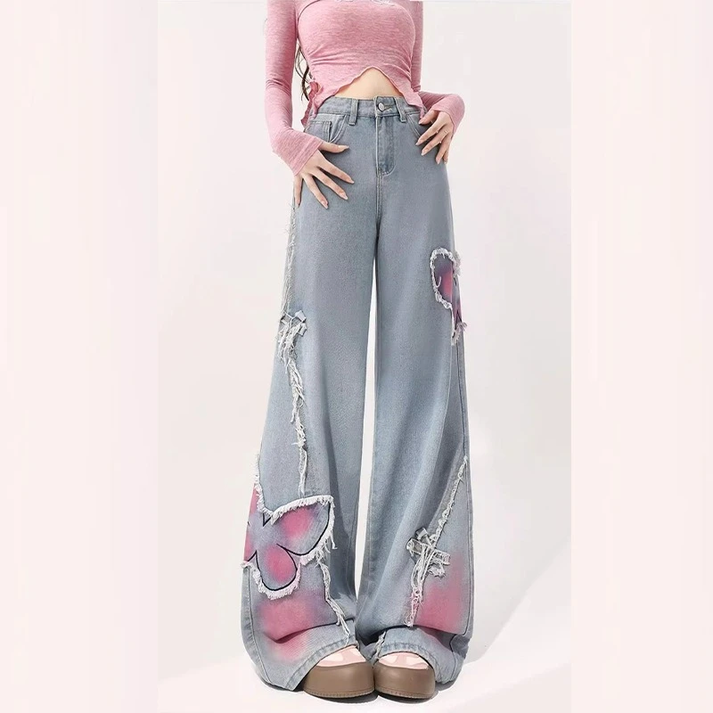 هونج كونج نمط للجنسين جديد الصيف شخصية فراشة الجينز الهيب هوب INS شارع العليا العصرية كول وسيم عارضة السراويل الطويلة