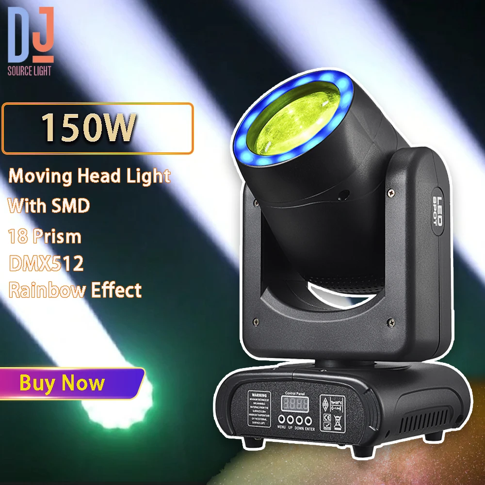 

New 150W Moving Head Light Beam Spot With SMD 18 Prism Rainbow Effect DMX512 For DJ Disco Party Club Bar Stage Effects Lamp