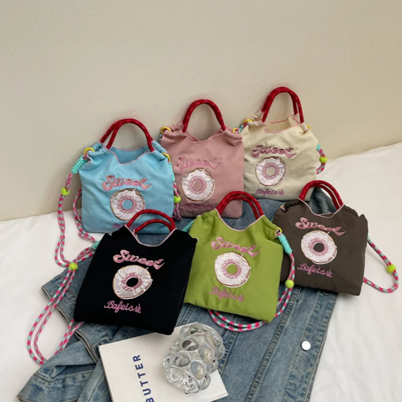 

Women's Bright Colorful Fashion Shoulder Bag Portability Vibrant Beautiful Doughnut Embroidery Decoration Handbag For Party