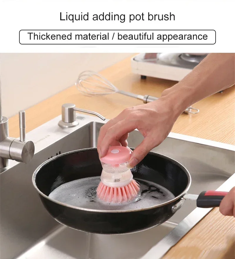 2 IN 1 Cleaning Wash Pot Brushes Pot Dish Brush with Liquid Soap Dispenser Dishwashing Brush Kitchen Cleaning Accessories Tools