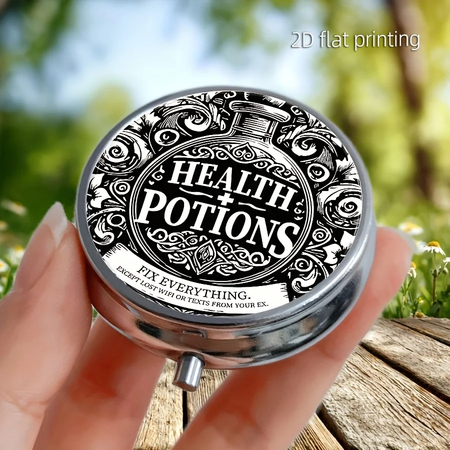 Single-Pack Health Care Pill Box with Three Compartments - Decorative Metal Portable Vitamin and Medicine Box That Can Be Placed in a Wallet or Handbag - Unique and Exquisite Small Gift Pill Box