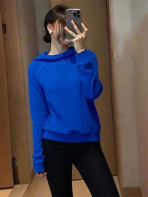 

Fashionable Thickened Blue Hoodie Women's Spring Large Size plus Size Versatile Slimming Anti-Aging Velvet Thickened Top