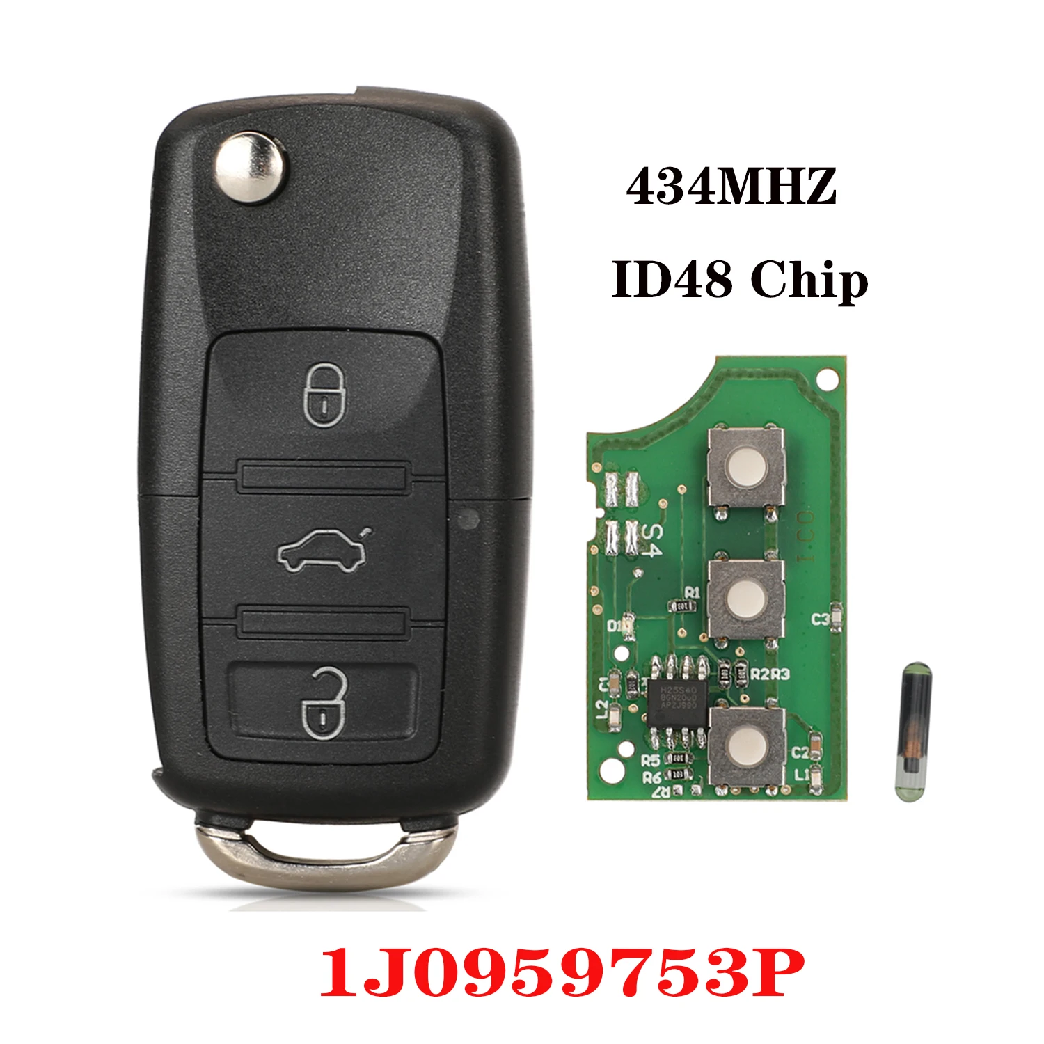 Jingyuqin-Clé à 3 boutons 434MHz, puce ID48, pour Skvocation Octavia/Superb/Fabia, pour VW Beetle Golf Jetta Passat 2001-2004 1J0959753P