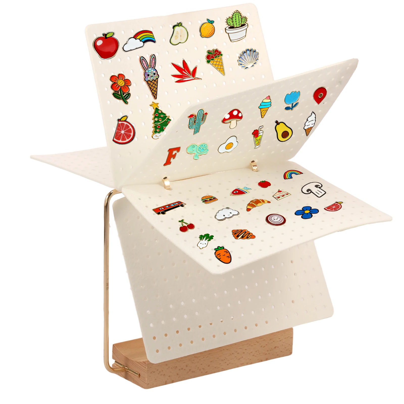 دبوس عرض المنظمون القرط مشبك شعر الوجه نمط تخزين حامل بروش شارة جمع التقويم حامل خشبي مع 6 صفحات