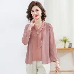 New Mom Long Sleeved Shirt Middle-aged and Elderly Women's Clothing Western-style Knitted Base Shirt T-shirt