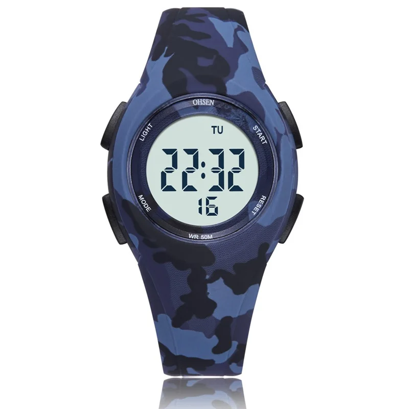 Camouflage Green Kids Sport Watches 50M Waterproof Blue Silicone Watch Children Electronic Wristwatches Stopwatch For Boys Girls