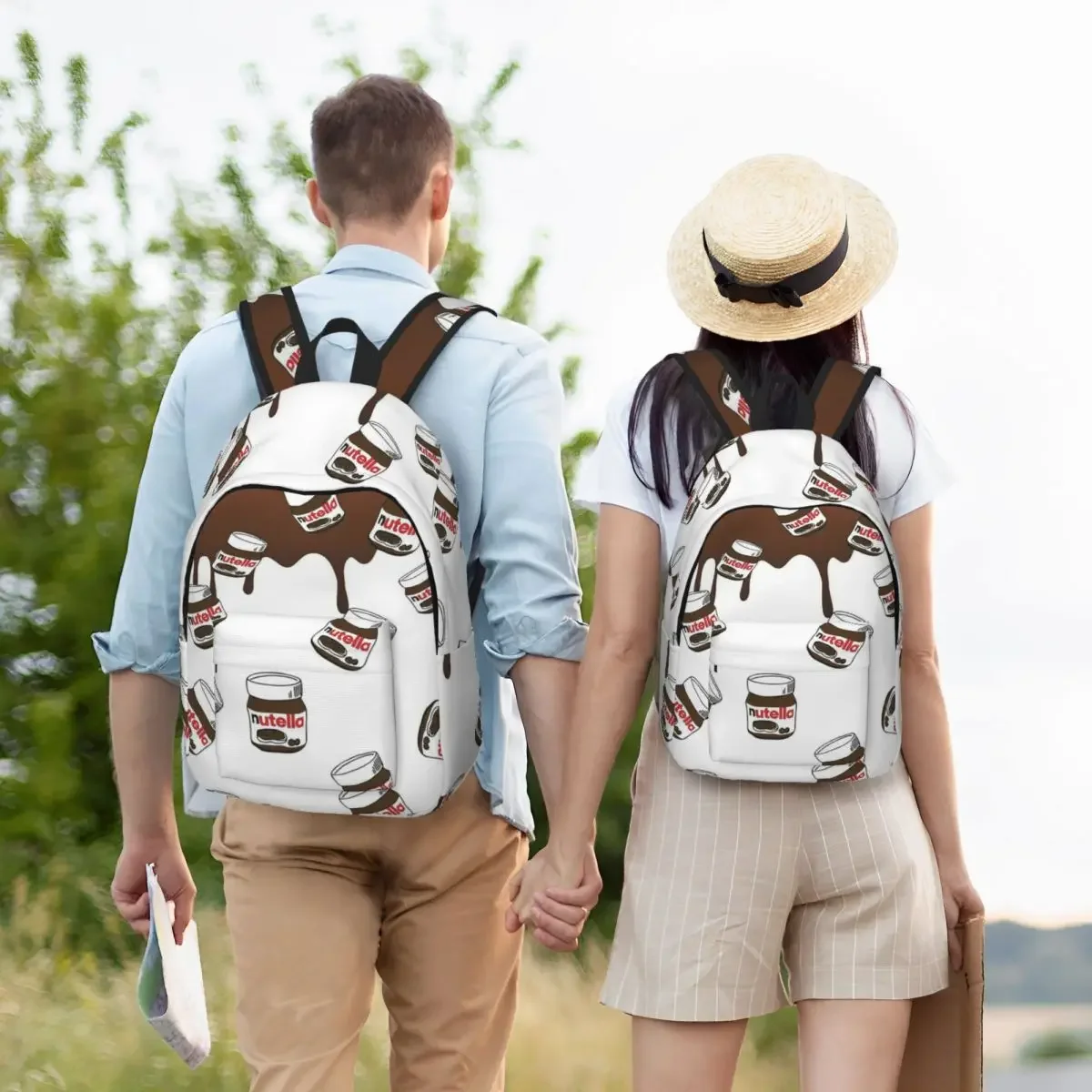 Mochila moderna de dibujos animados de Nutella para hombres y mujeres, morral de viaje duradero para estudiantes, bolsas de lona para computadora portátil