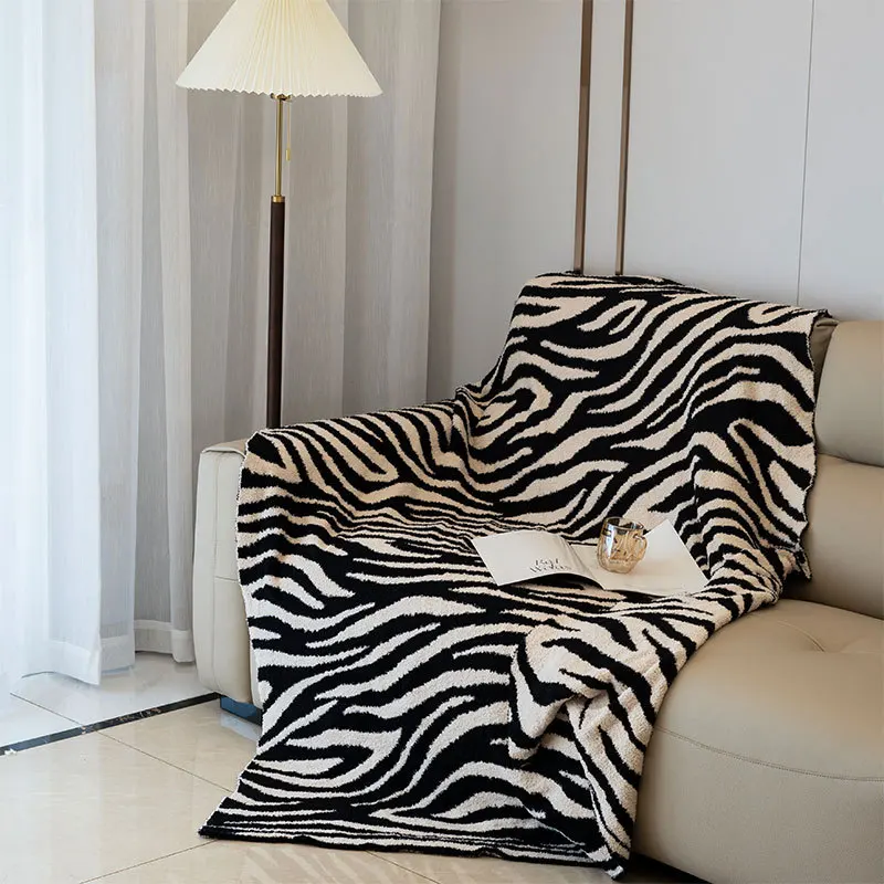 Premium zebra pattern sofa blanket half fleece blanket office siesta siesta blankets aviation blankets decorative blankets