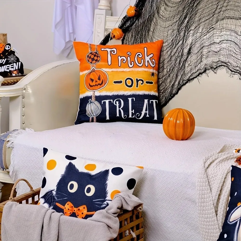 

Halloween Cute Ghost Cat Pattern Printed Pillowcase Home Sofa Holiday Gift Living Room Sofa Bedroom Home Decoration Pillowcase