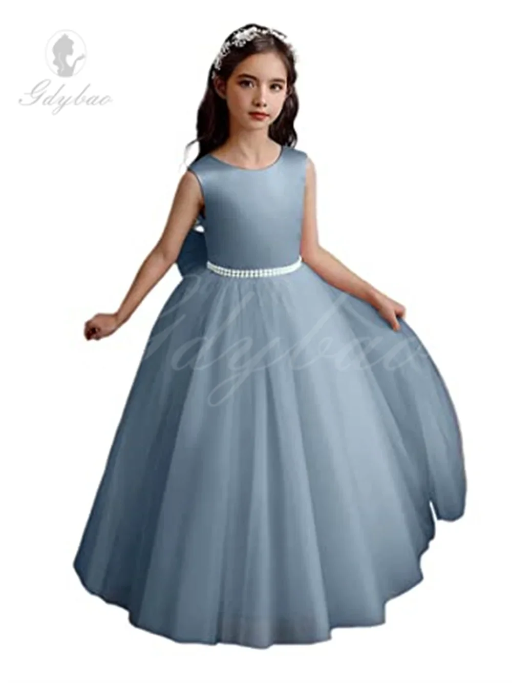 Abiti da ragazza di fiori in Tulle per matrimonio, abito da ballo con perle, abito da ballo principessa in raso per bambini, compleanno per bambini