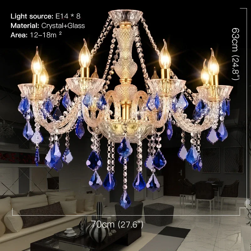 SAMAN European Blue Crystal Pendent Lamp Luxury Living Room Restaurant Bedroom Villa Clothing Store Beauty salon KTV Chandelier