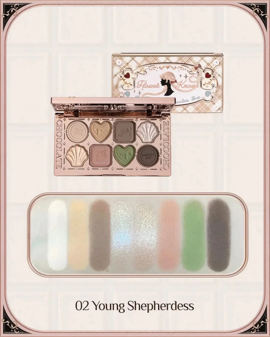 Flower Knows Chocolate Wonder-Shop 8-Farben-Lidschatten-Palette, matt, schimmernd, wasserfest, hochpigmentiertes, langanhaltendes Make-up – Detail 7