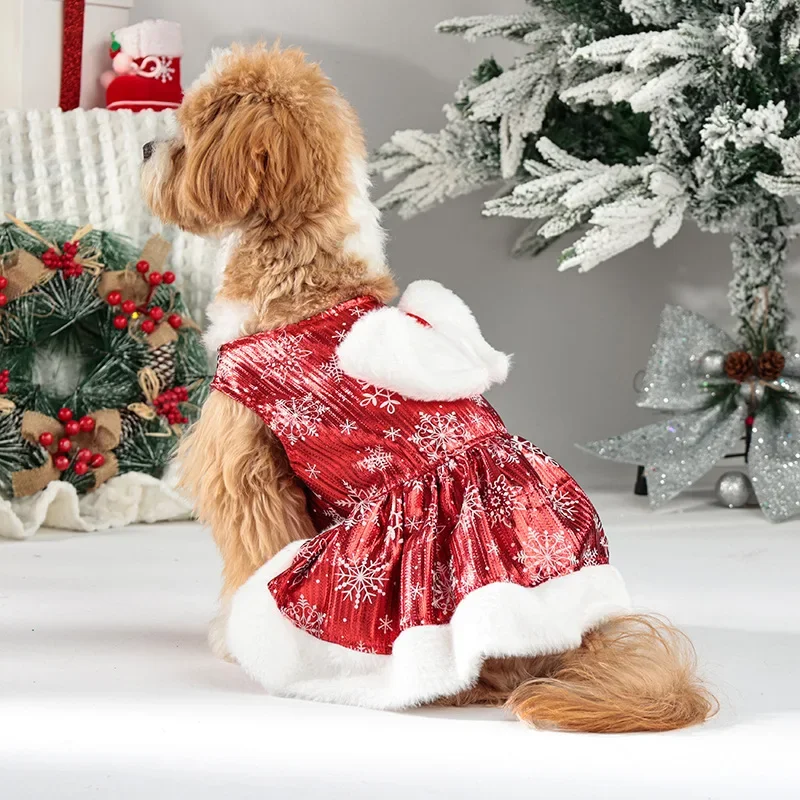 

Christmas Small Dog Dress Elderly Buttoned Snowflake Clothes Classic Party Outfit Little Cat Clothes A Wings Winter Pet Clothing