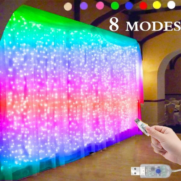 Curtain String Light Led  Remote Control 8 Modes for Bedroom Christmas Garland Window Party Wedding Decoraions Festival