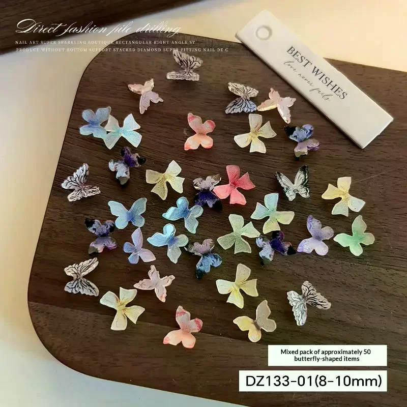 50Pcs Mix Bunte Harz Schmetterling Nagel Charms Nagel Strass Kunst Stereoskopischen Nagel Dekoration DIY Zubehör