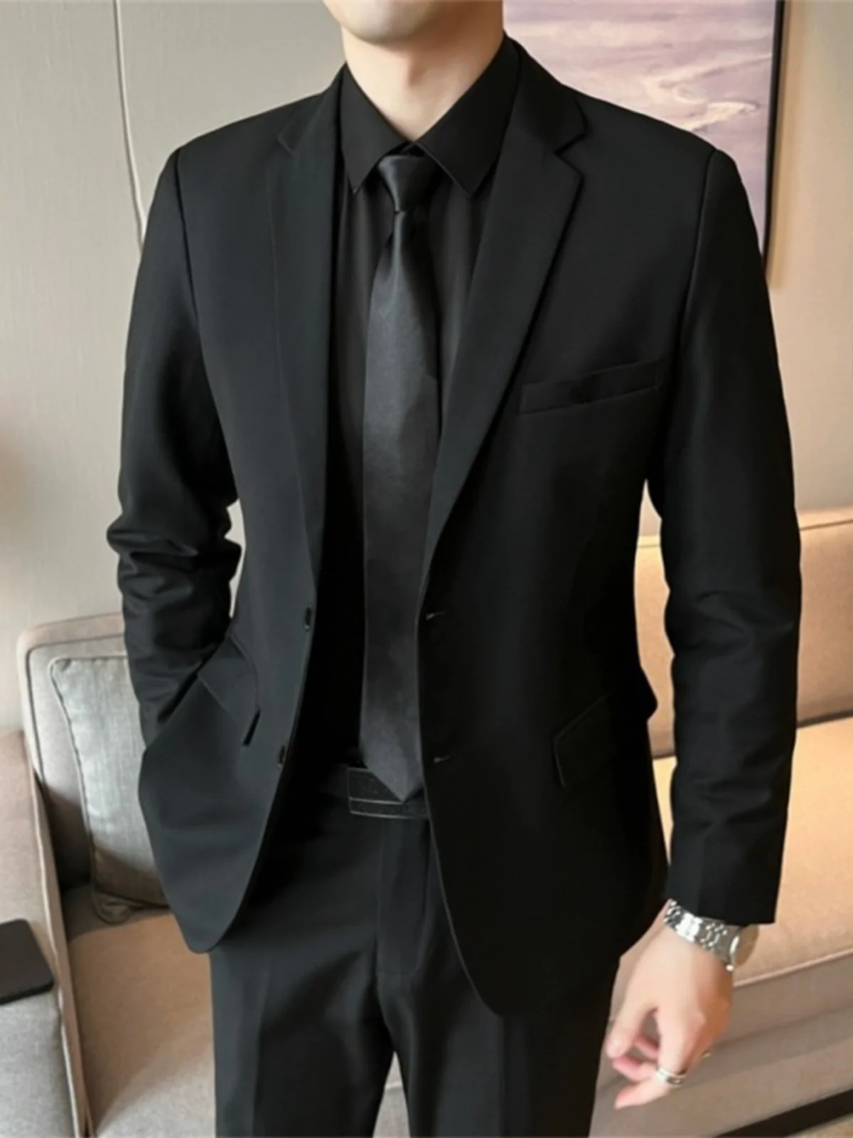 

Мужской повседневный деловой костюм, пиджак большого размера, для свадьбы, для жениха, приталенный, на одной пуговице, для молодежи