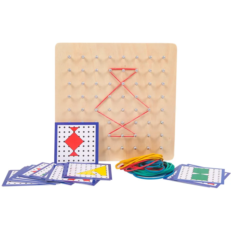 Houten Speelgoed Geoboard Wiskundige Manipulatieve Patroon Kaarten Geo Board Met Elastiekjes Puzzel Voor Kinderen