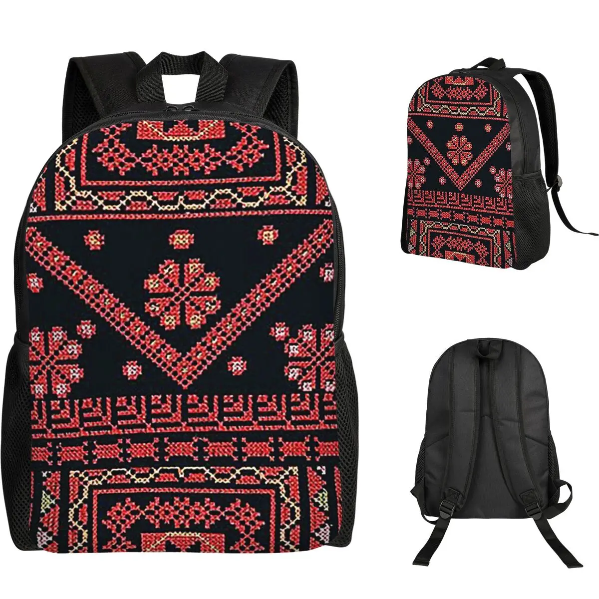 Three Flowers Palestinian Embroidery Student Backpack School Bag Hiking Travel Daypack Boys Girls Fashion Bookbag Shoulder Bags