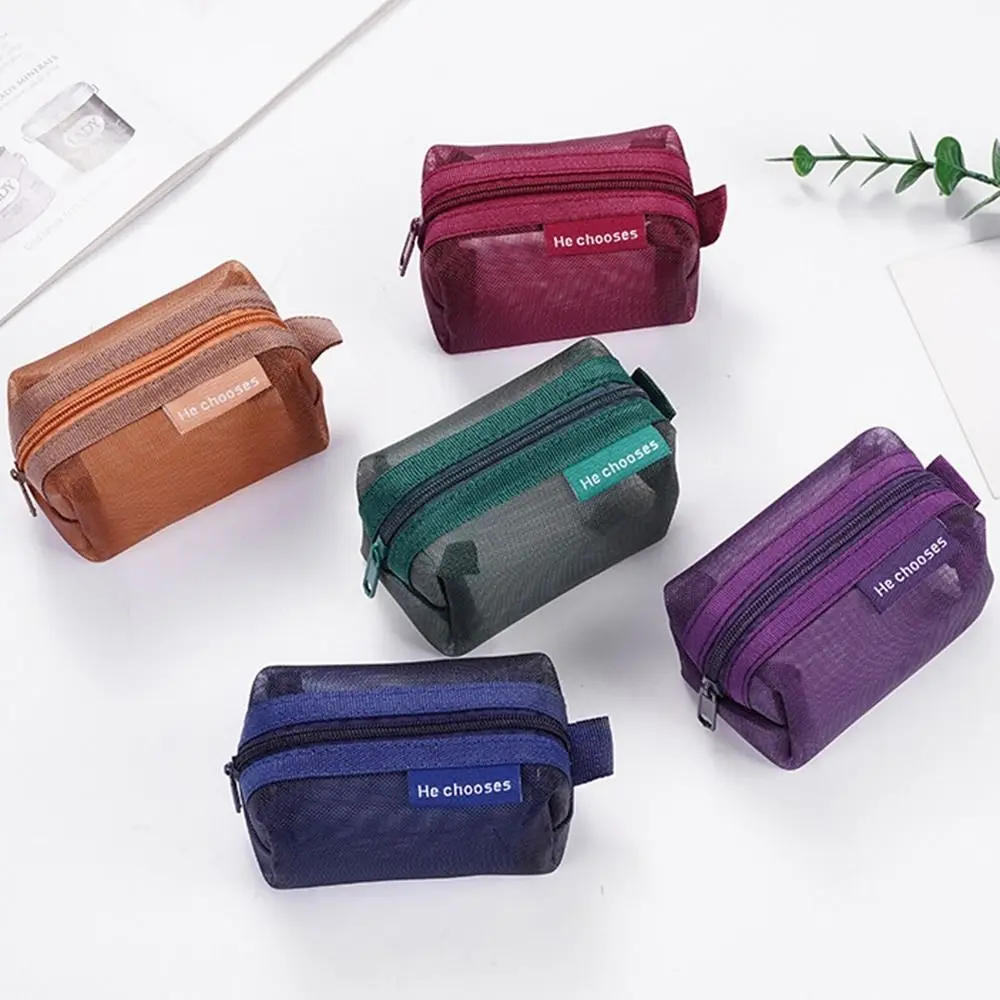 Retro Color Mesh Makeup Bag Zipper Large Capacity Transparent Cosmetic Bag Storage Bag Organizer Case Toiletry Storage Bag Girls