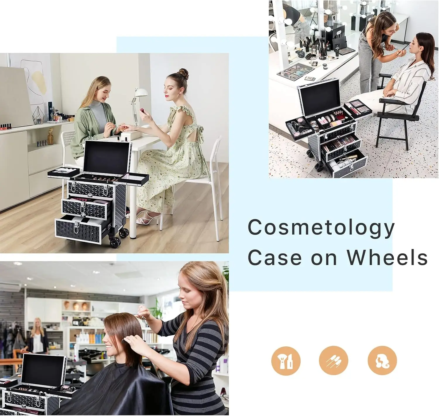 Professional Rolling Makeup Case Aluminum Trolley Train Case 360 Swivel Wheels Makeup Artist Travel Cosmetic Organizer Sliding D