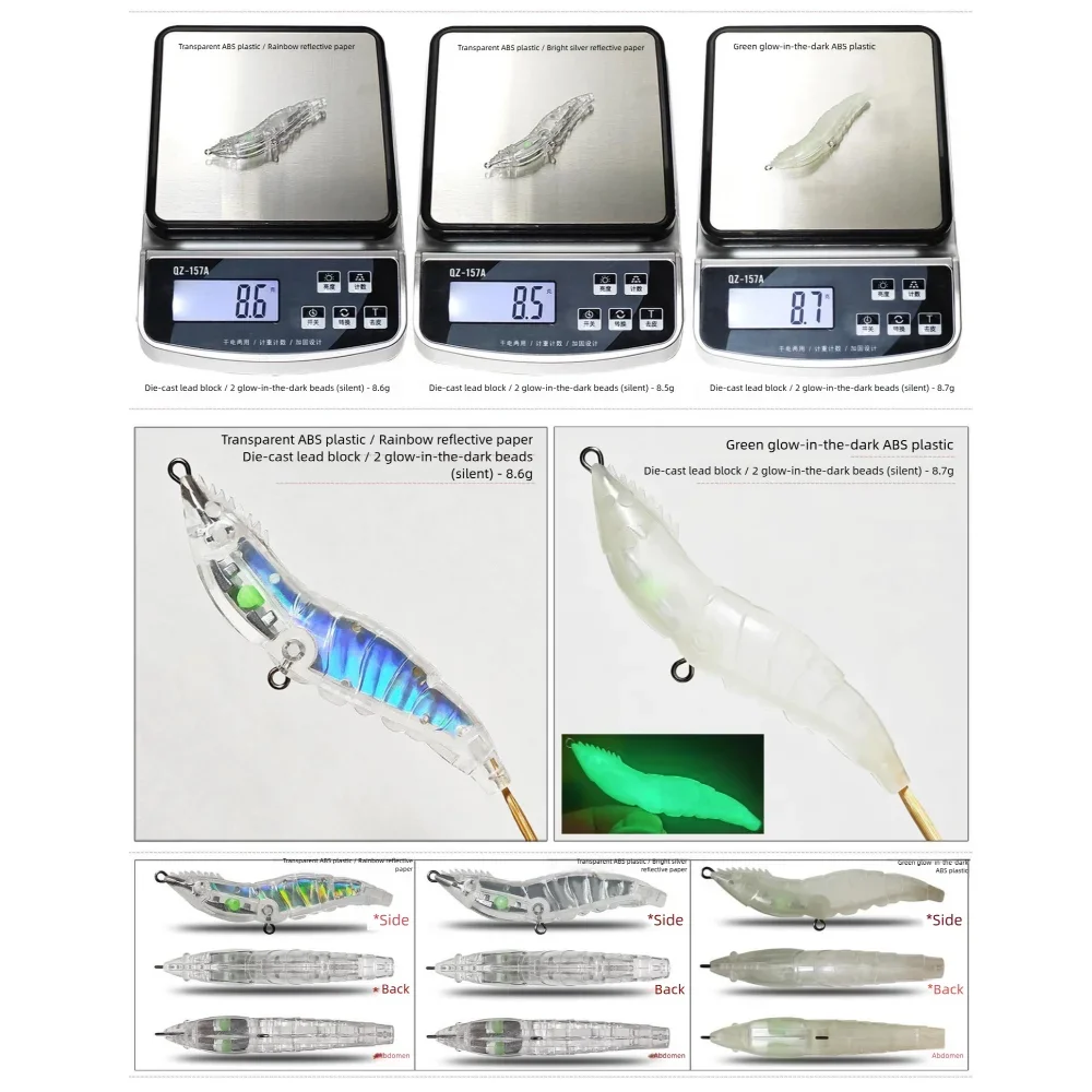 3 Stück 2025 8 cm Köder Embryo Körper Drillinge lebensechte Augen sinkender Köder transparent künstlich unlackiert hart