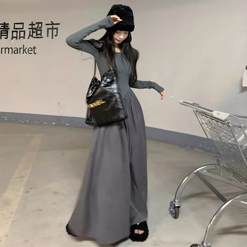 Robe taille haute à col rond pour femmes, nouveau Style français, jupe trapèze à la mode, jupe écrémante à la taille