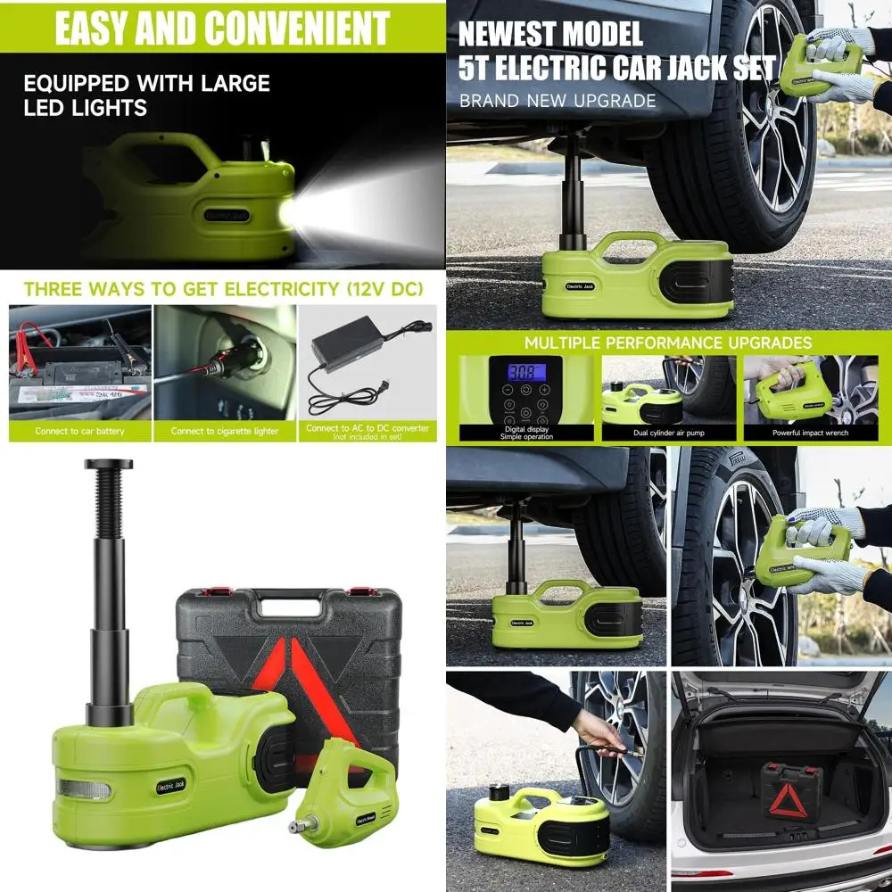 

12V Double Cylinder Electric Car Jack Kit with Air Pump, LCD Screen, and Impact Wrench for Quick Tire Changes