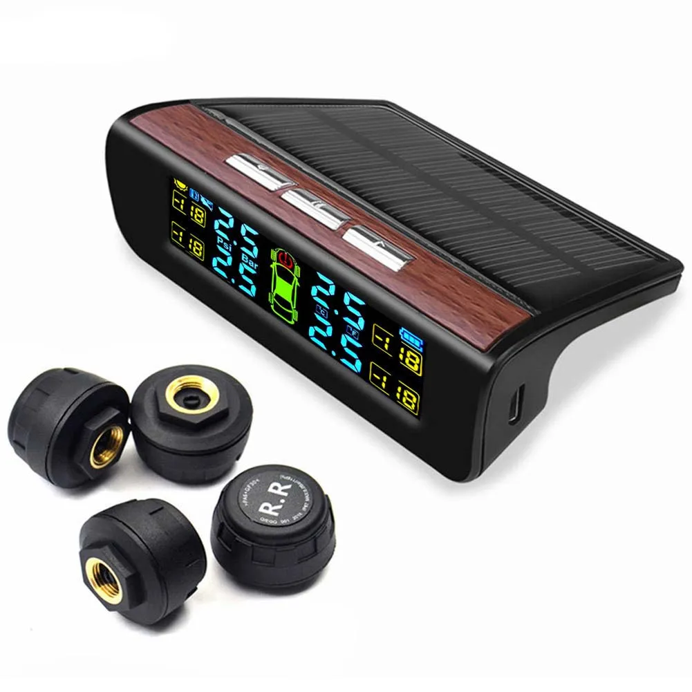 Advanced Solar Wireless TPMS with LCD Display and 4 Sensors for Precise Tire Pressure and Temperature Monitoring