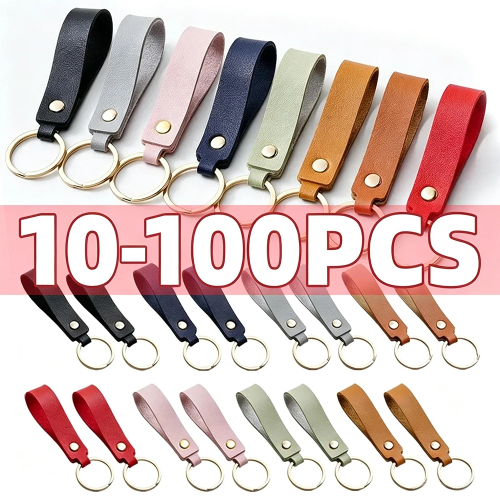 10-100PCS PU Leather Key Strap Keychain, 8 Colors Waist Wallet Keyring Holder, Business Gift for Men Women Car Accessories