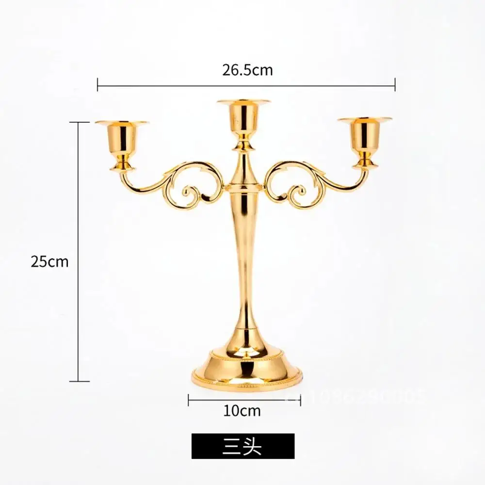 Plated Candle Holder Retro 3-Arms Bronze Candelabra For Wedding Prop Gold Candlelight Dinner Hotel Metal Home Decoration