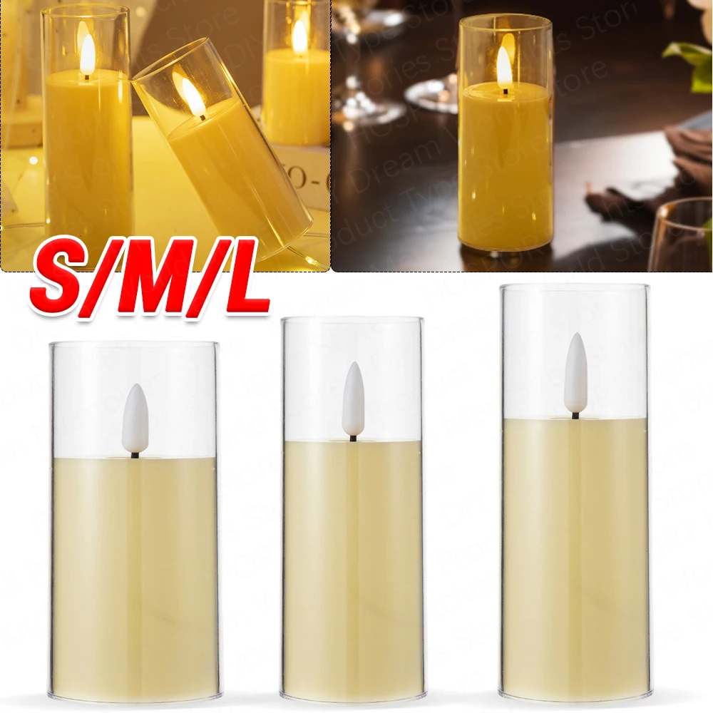 Led Electronic Candles Light Flameless Battery Operated Flickering Lamp Clear Acrylic Glass Battery Powered Wedding Party Christ