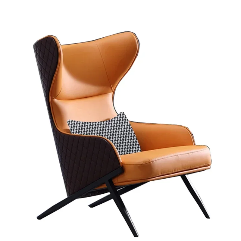 Chinese  Supplier Living Room Armchair Iron Metal Frame Orange Hotel Leather Covers