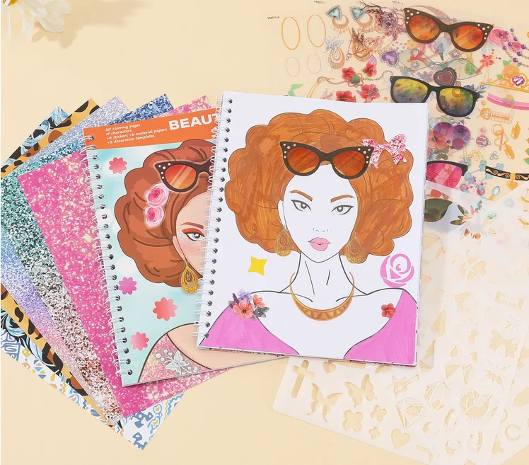 여자아이들을 위한 크리스마스 선물 드레스업 스티커북 세척 가능 재사용 가능한 패션 컬러링 세트 매직 프린세스 옷장 장난감 새해 선물