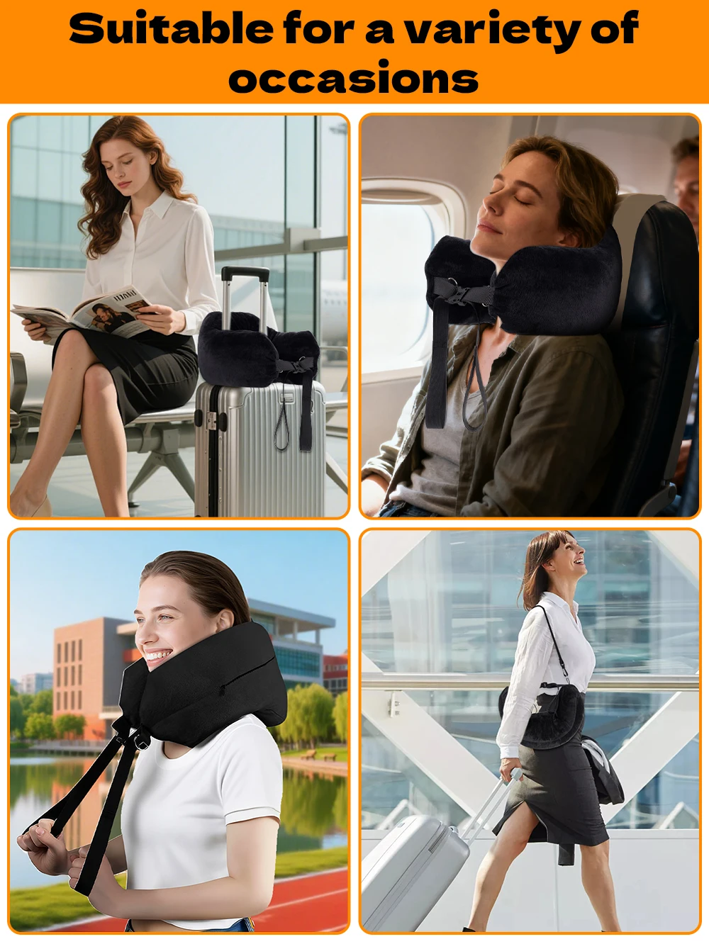 Bequemes Reisekissen, verstellbares U-förmiges Nackenkissen, waschbar, multifunktional, befüllbar, tragbarer Kissenbezug für Flugzeuge – Detail 5