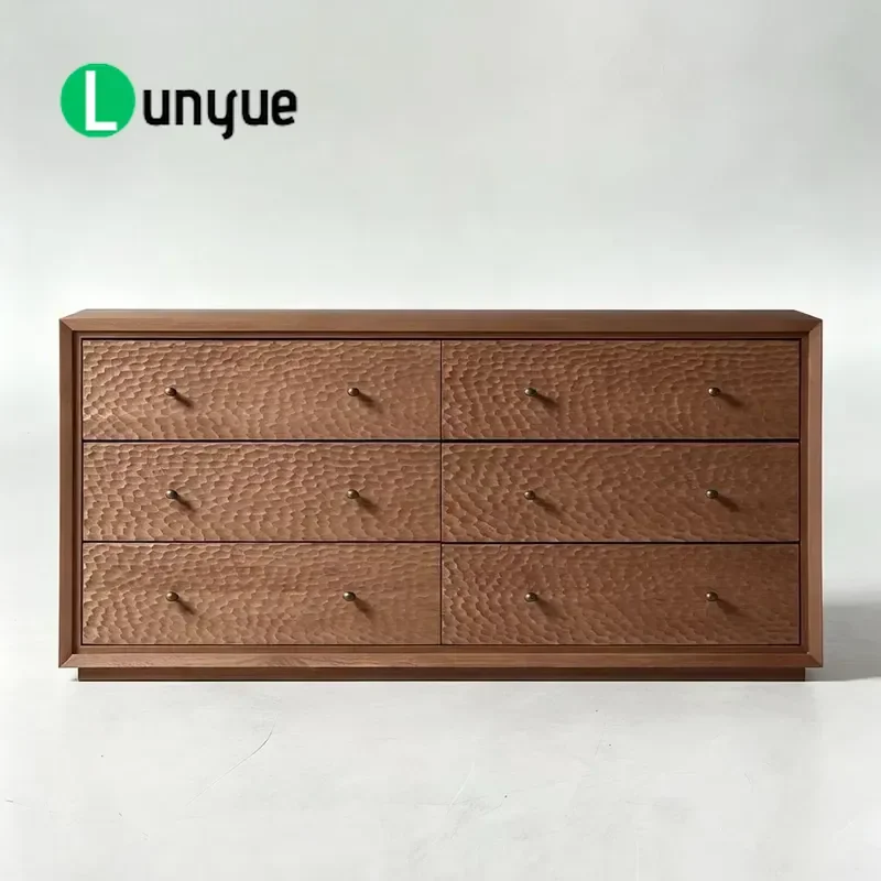 Medieval Handmade Log Style Small Hammer Solid Wood Six Drawer Chest Cabinet Customizable