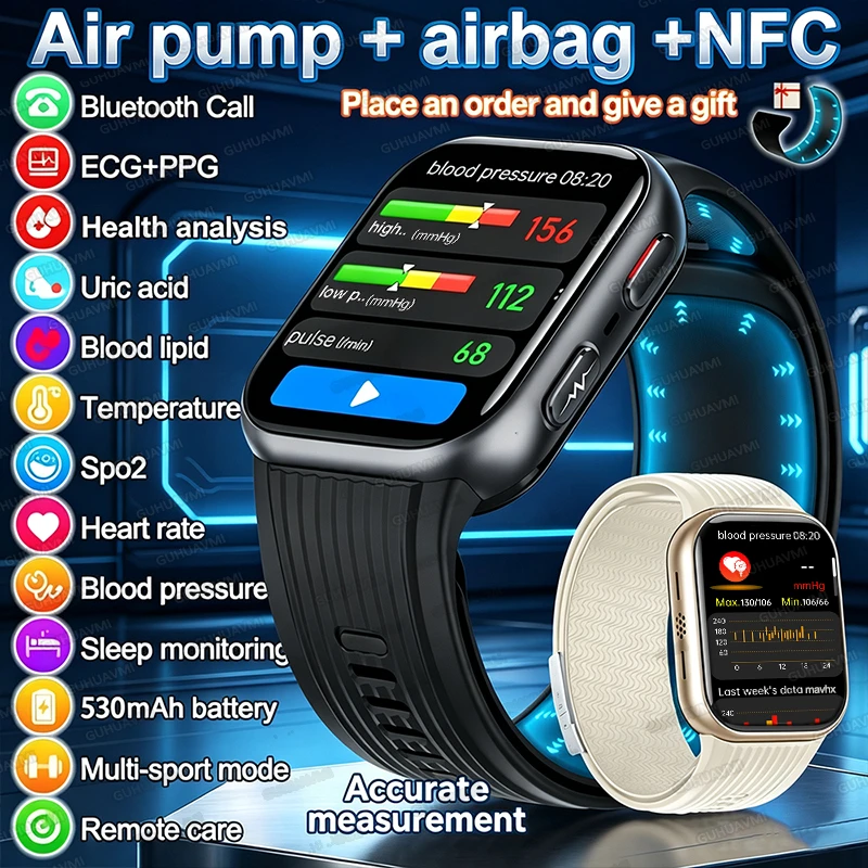 Android Smartwatch Accessories - 2026年最新アップグレード版 エアバッグ搭載 精密血圧測定 ヘルススマートウォッチ AI診断 マイクロ身体検査