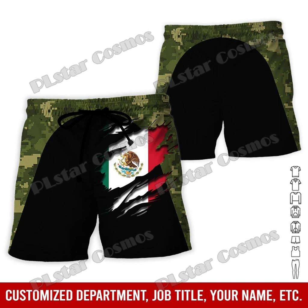 Pantalones cortos de poliéster con nombre personalizado para hombre, patrón de abrigo de México, 3D, estampado en toda la prenda, informal, Unisex, verano, LQD08