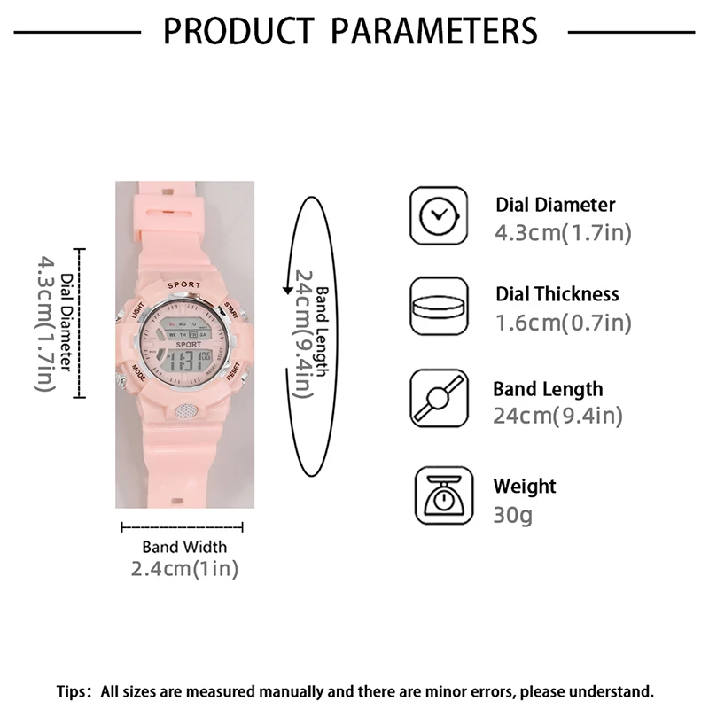 Fashion Pink Digital Student Transparent Electronic Watch LED Women Men Sports Waterproof Watches Clock Gift