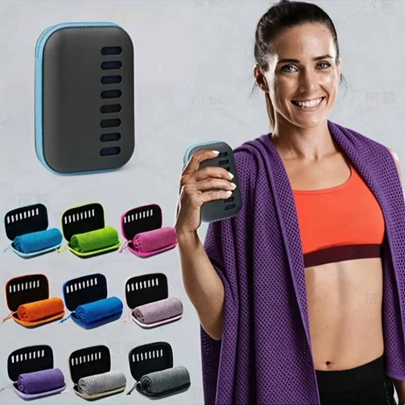 1pc Cooling Sports Towel with Storage Box, Lightweight Quick-Dry Ice Towel, Super Soft Breathable for Camping Hiking Gym