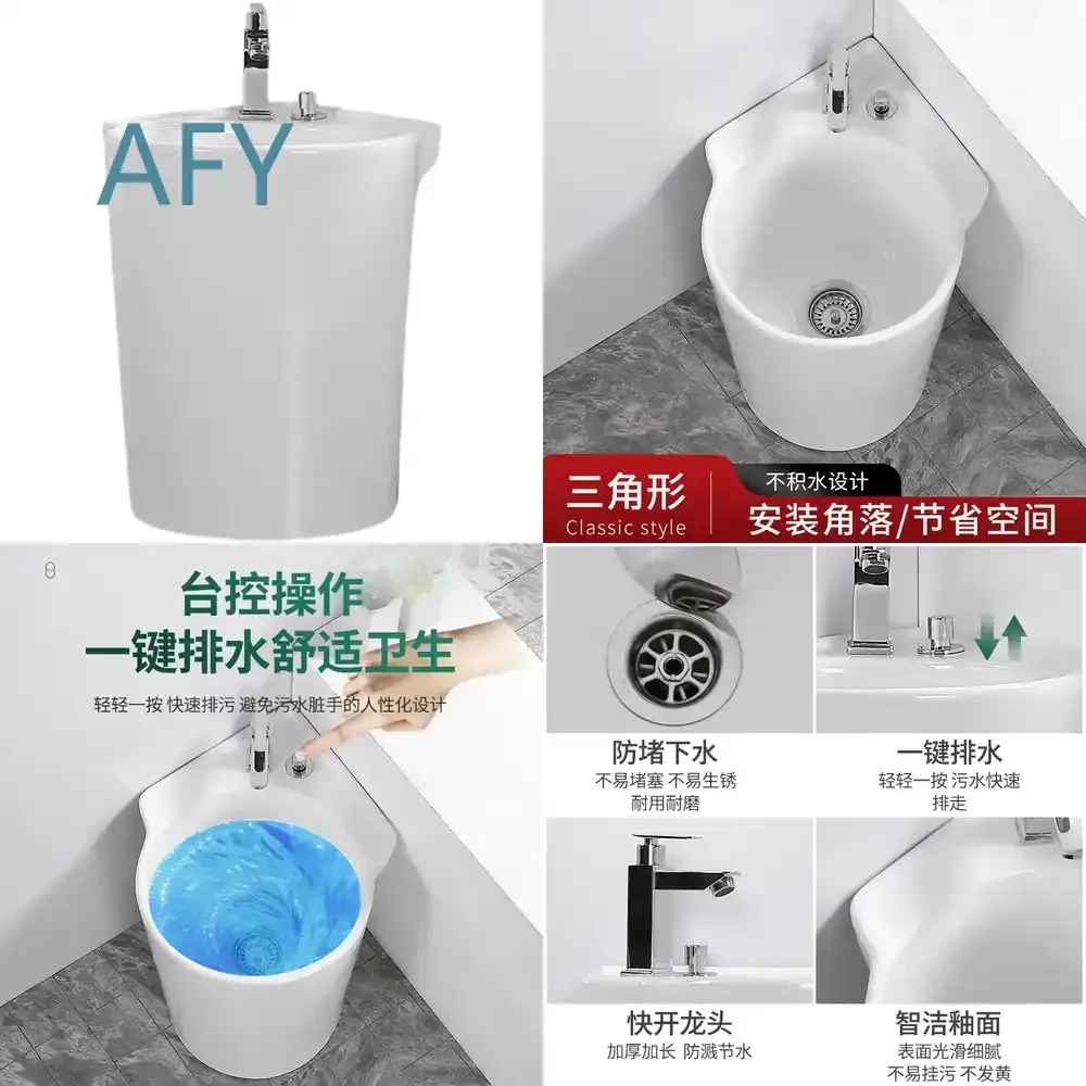 Triangle Mop Pool for Bathroom Balcony Wall Corner Installation Ceramic Mop Bucket Heightened Deepened Right Angle Floor