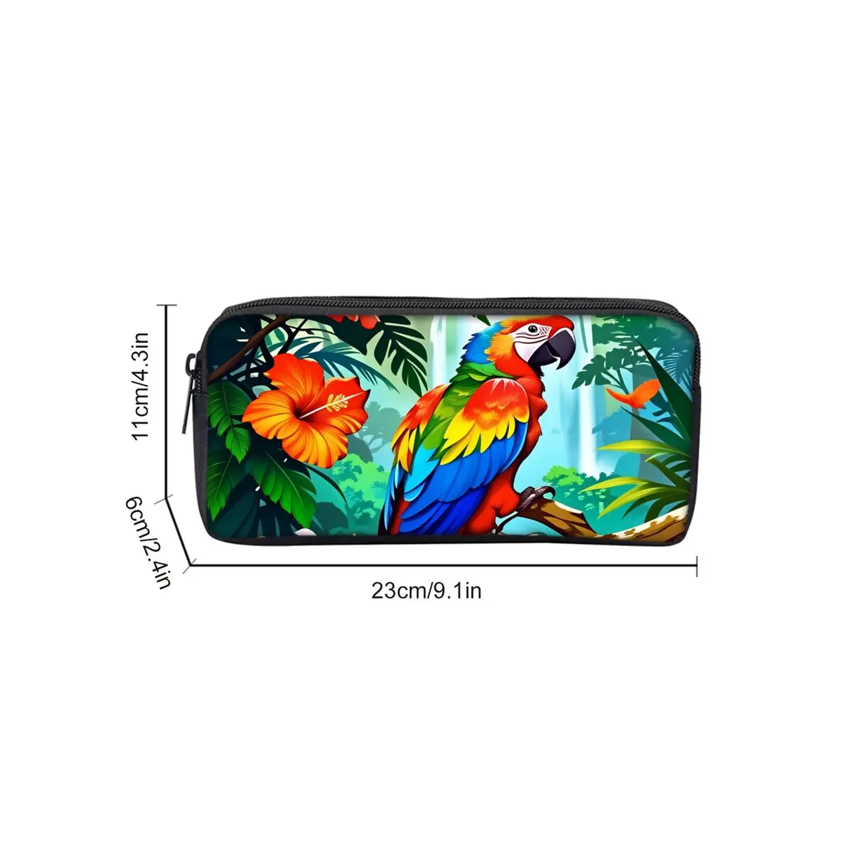 Colorful Parrot Single Layered Pencil Case for Boy/Girls Best Gifts 2D Flat Cartoon School Supplies Pencil Pouch for Children