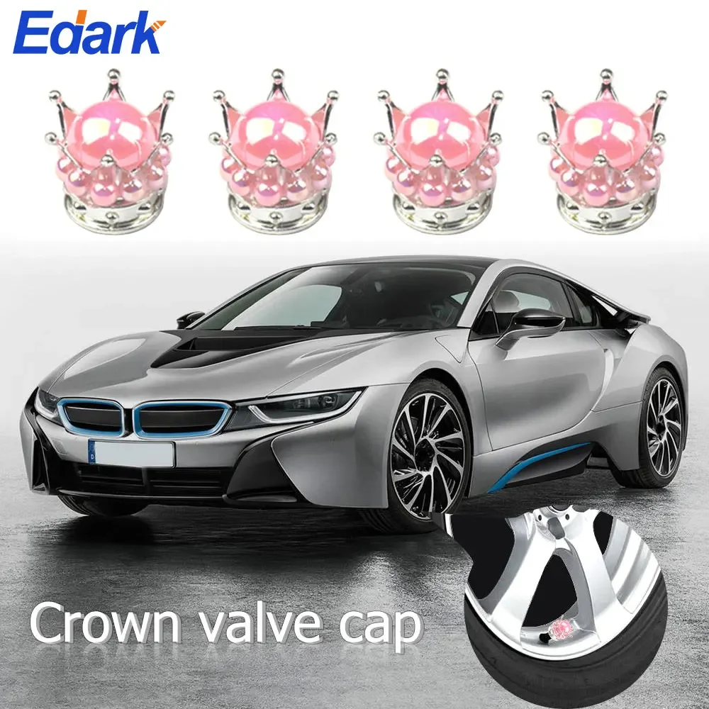 4Pcs/Set Crown Car Tire Valve Caps, Bling Tire Valve Stem Caps, Rhinestones Stem Caps Universal Car Bling Exterior Accessories