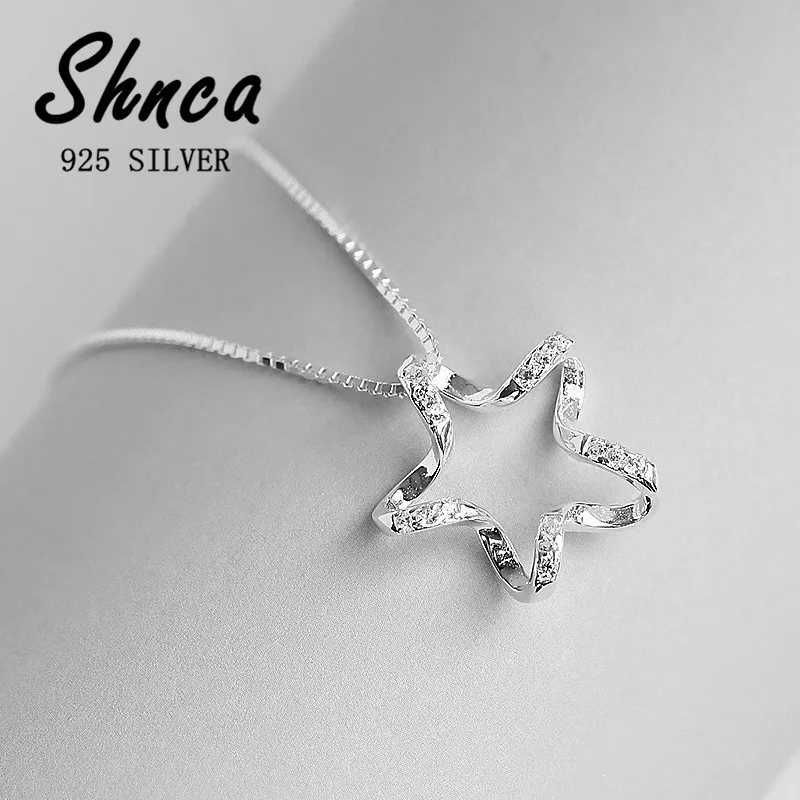 New Trendy Elegant 925 Sterling Silver Hollow Rhinestone Stars Choker Necklaces For Women Girl Fine Jewelry JY062