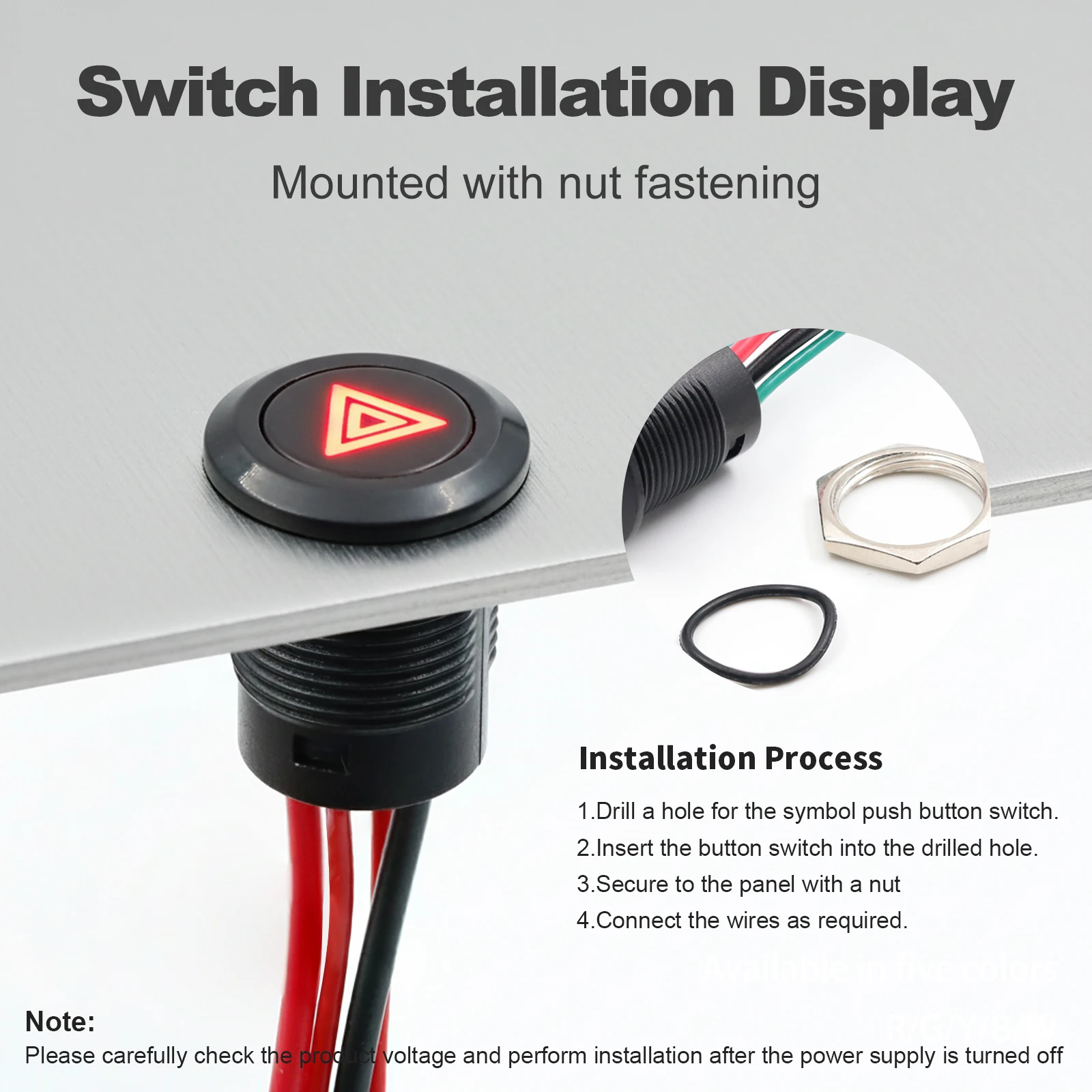 FLIN 12mm 12v coche de carreras barco IP65 botón de plástico impermeable interruptor de botón de enganche momentáneo con símbolo de tablero