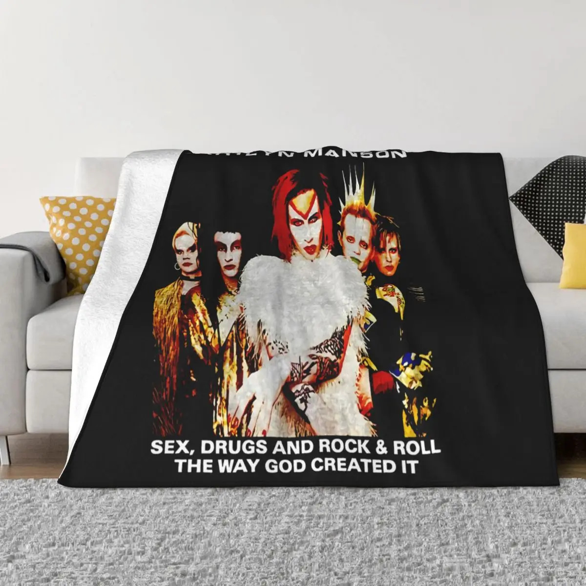 Marilyn Manson Rock Is Dead 99 Tour Mens Black Humour Slogan Female Brand Style Pure Crewneck Throw Blanket