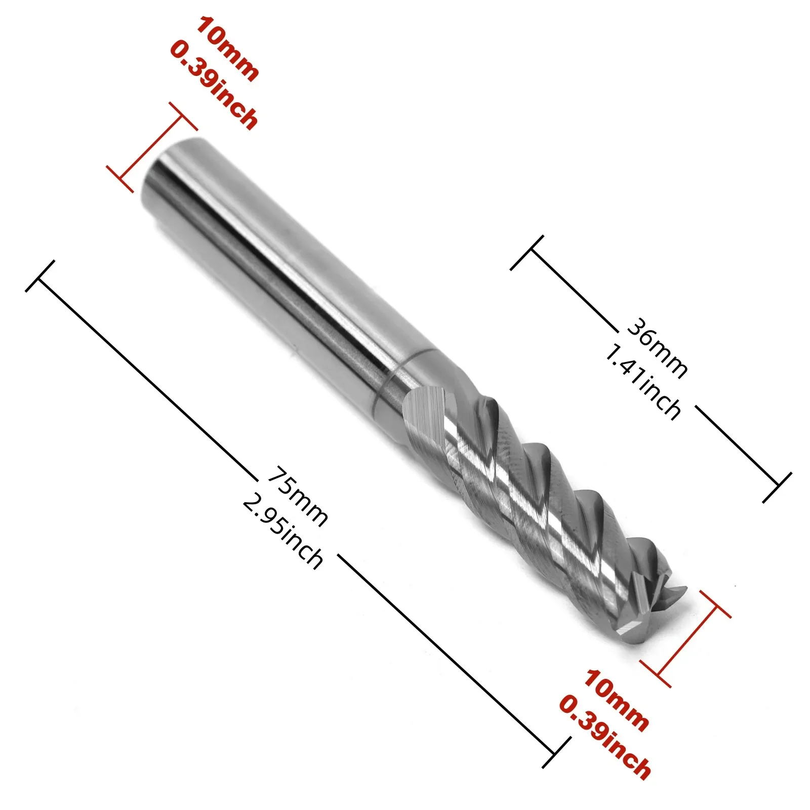 1Pcs Carbide End Mills High Speed Cutter 4 Flute (D 10mm x L 75mm) for Cutting High Hardness 58HRC, CNC Milling Hardened Metals