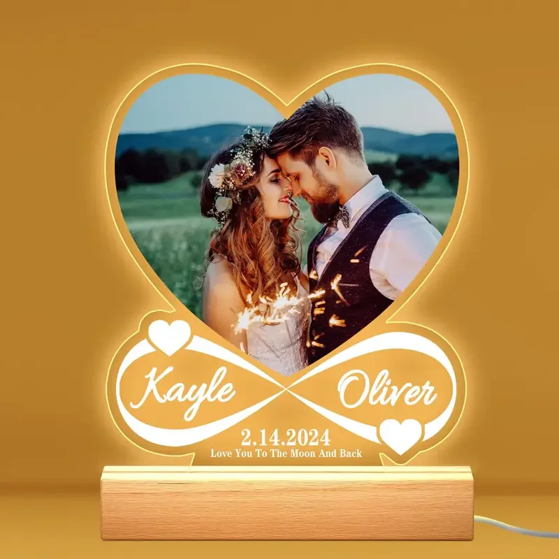 

Personalised Acrylic Photo Plaque With Night Light For Women Men Custom Couple Christmas Anniversary Accessories Romantic Gift