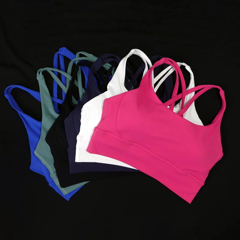 Reggiseno sportivo da donna con spalline incrociate e reggiseno yoga di alta qualità per la schiena, corsa, fitness, palestra, reggiseno con morbido cuscino traspirante